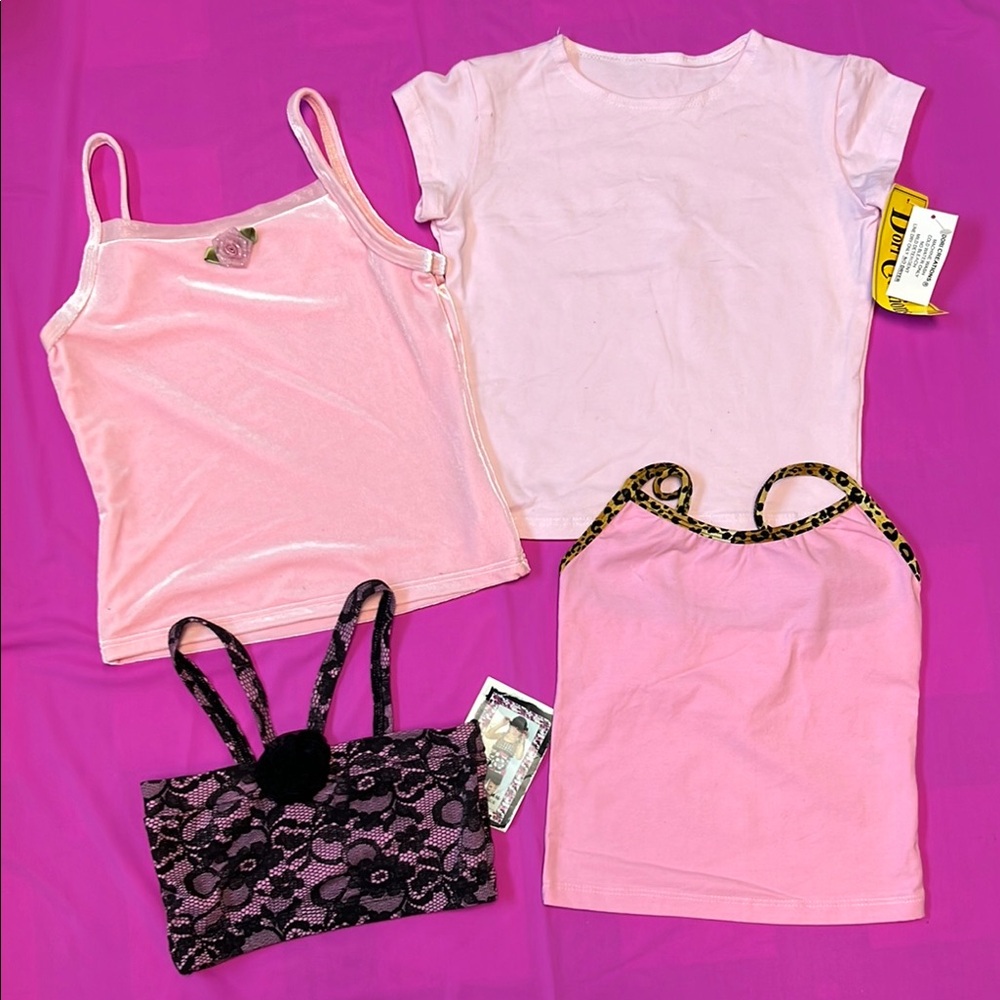 Lot: 4 Girls Casual & Dance Tops M 8-10 Pretty Pink
